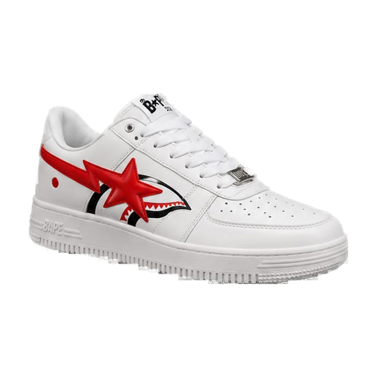 حذاء BAPE STA Shark أبيض بتفاصيل حمراء